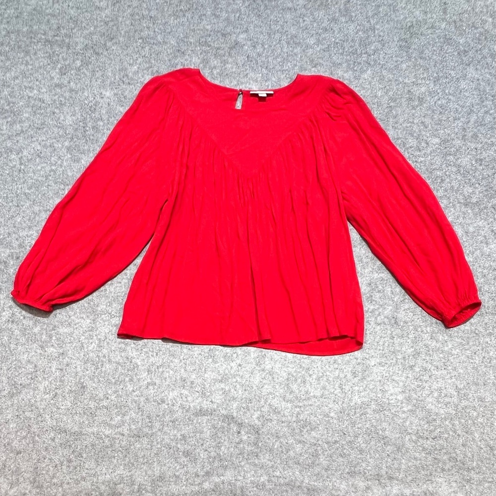 Knox Rose Womens Red Long Balloon Sleeve Peasant Blouse Boho Top Large‎
